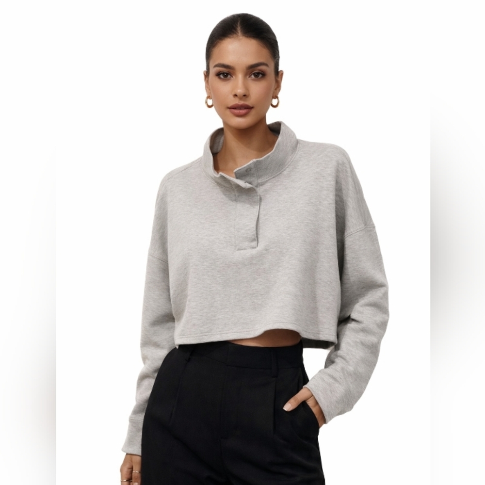 Forever21 Cropped High Collar Pullover Sweatshirt Gray XL